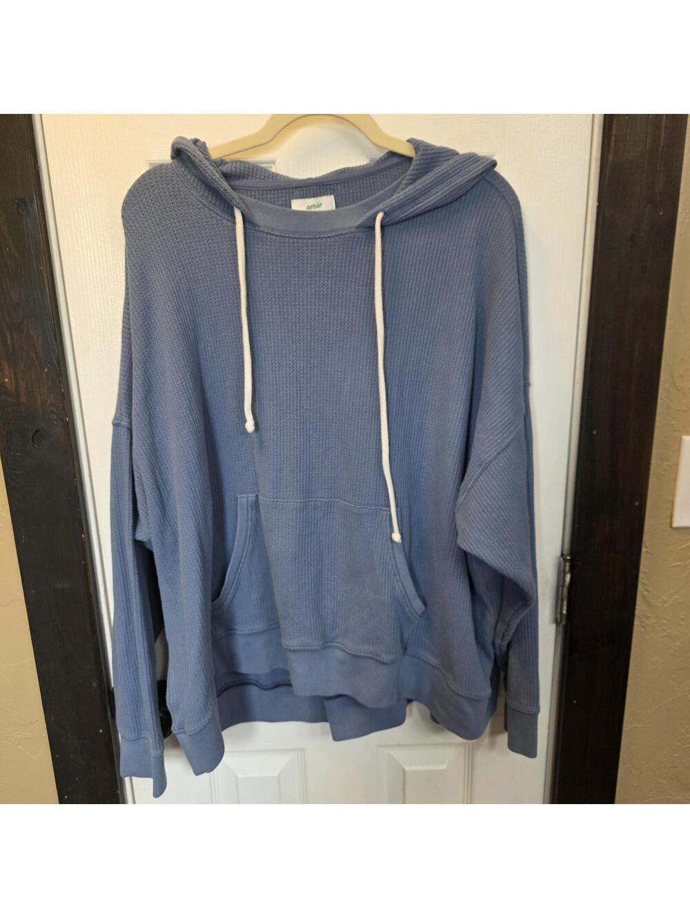 aerie Oversized Waffle Knit Hoodie Sweatshirt in Blue XL